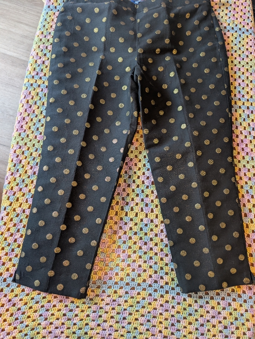 RSVP Talbots Black Trouser Panta with Gold Polka Dots Size 14P
